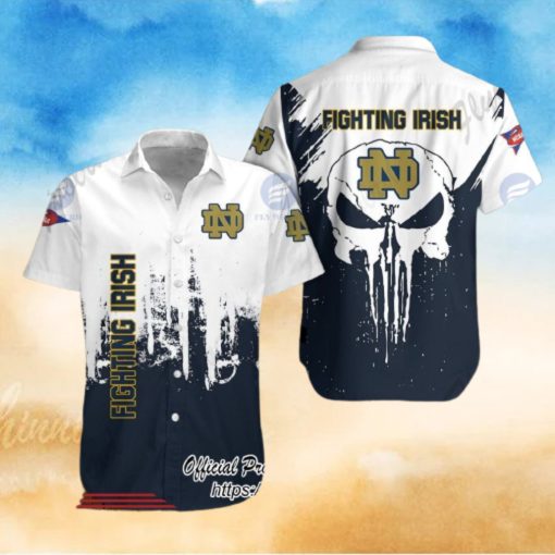 Notre Dame Fighting Irish Skull White Black Hawaiian Shirt