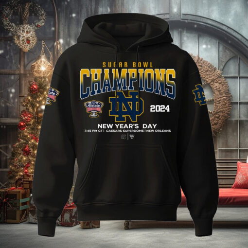 Notre Dame Fighting Irish Sugar Bowl Champions 2025 All Black Hoodie T Shirt