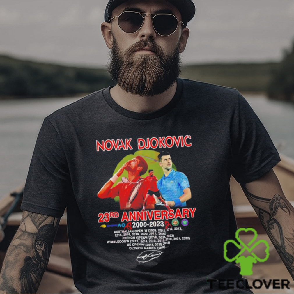 Novak Djokovic signature 23rd Anniversary 2000 – 2023 t shirt Novak Djokovic signature 23rd Anniversary 2000 – 2023 t shirt