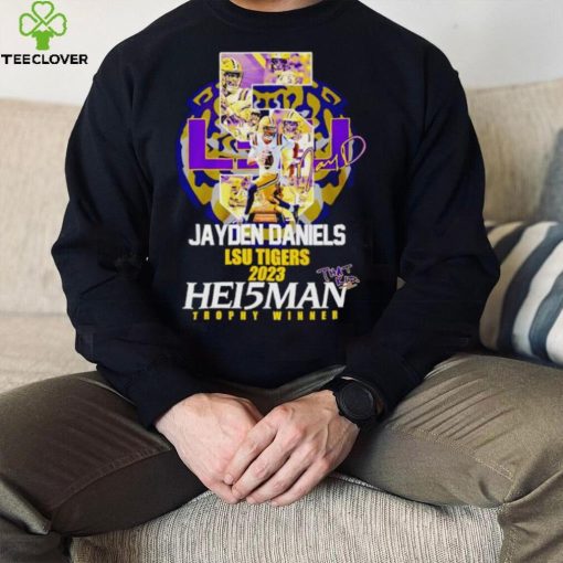 5 Jayden Daniels LSU Tigers 2023 Hei5man trophy winner signature hoodie, sweater, longsleeve, shirt v-neck, t-shirt