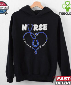 Nurse It’s A Work of Heart Indianapolis Colts Shirt featuring a heartwarming design that combines the caring profession of nursing with pride for the Indianapolis Colts.