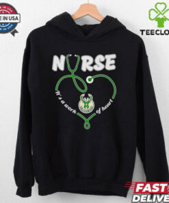 Nurse It’s A Work of Heart Milwaukee Bucks Shirt featuring a heartwarming design that combines the caring profession of nursing with pride for the Milwaukee Bucks, celebrating both healthcare and basketball.