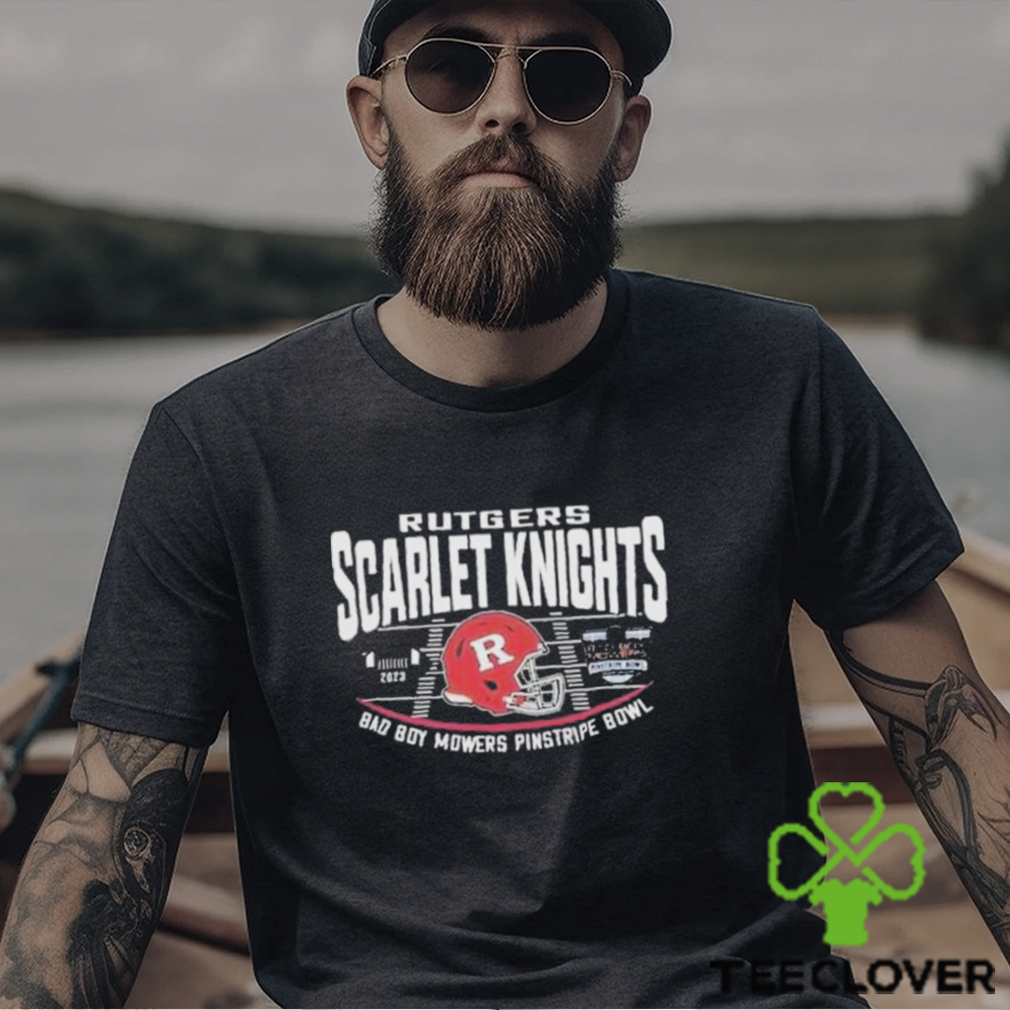 Rutgers Scarlet Knights Red 2023 Bad Boy Mowers Pinstripe Bowl Helmet T Shirt Rutgers Scarlet Knights Red 2023 Bad Boy Mowers Pinstripe Bowl Helmet T Shirt
