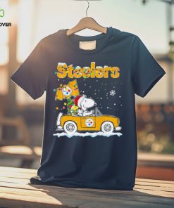 Happy Merry Christmas Snoopy drive a car Pittsburgh Steelers logo flag gift hoodie, sweater, longsleeve, shirt v-neck, t-shirt