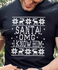 OMG Santa I Know Him Wood background Elf Christmas Shirt