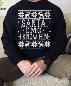 OMG Santa I Know Him Wood background Elf Christmas Shirt