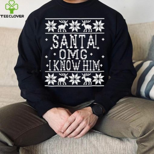 OMG Santa I Know Him Wood background Elf Christmas Shirt