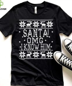 OMG Santa I Know Him Wood background Elf Christmas Shirt