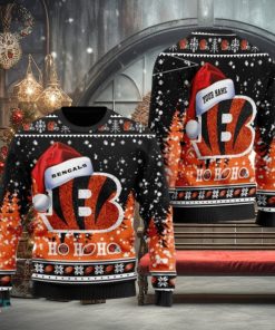 Personalized Cincinnati Bengals Symbol Wearing Santa Claus Hat Ho Ho Ho Ugly Christmas Sweaters