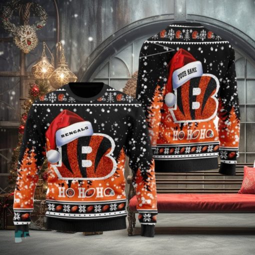 Personalized Cincinnati Bengals Symbol Wearing Santa Claus Hat Ho Ho Ho Ugly Christmas Sweaters