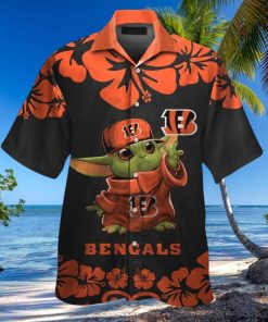 Cincinnati Bengals Baby Yoda Short Sleeve Button Up Tropical Hawaiian Shirt