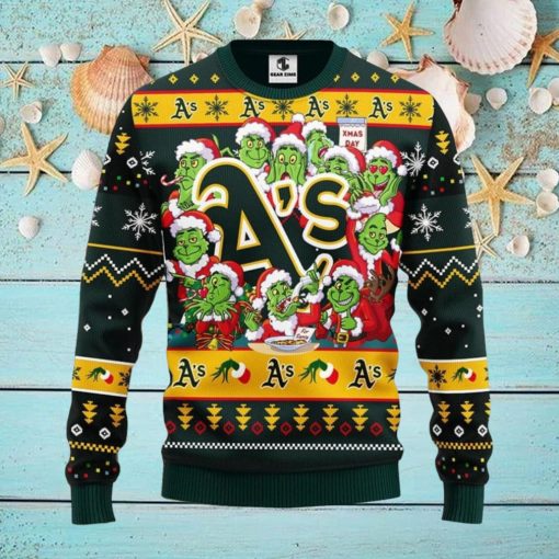 Oakland Athletics 12 Grinch Xmas Day Christmas Ugly Sweater Christmas Gift For Fans Party Hoiliday Gift