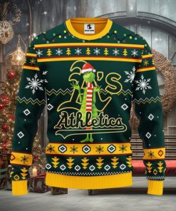 Oakland Athletics Funny Grinch Christmas Ugly Sweater