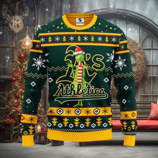 Oakland Athletics Funny Grinch Christmas Ugly Sweater