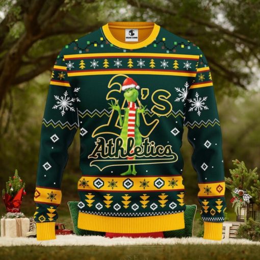Oakland Athletics Funny Grinch Christmas Ugly Sweater