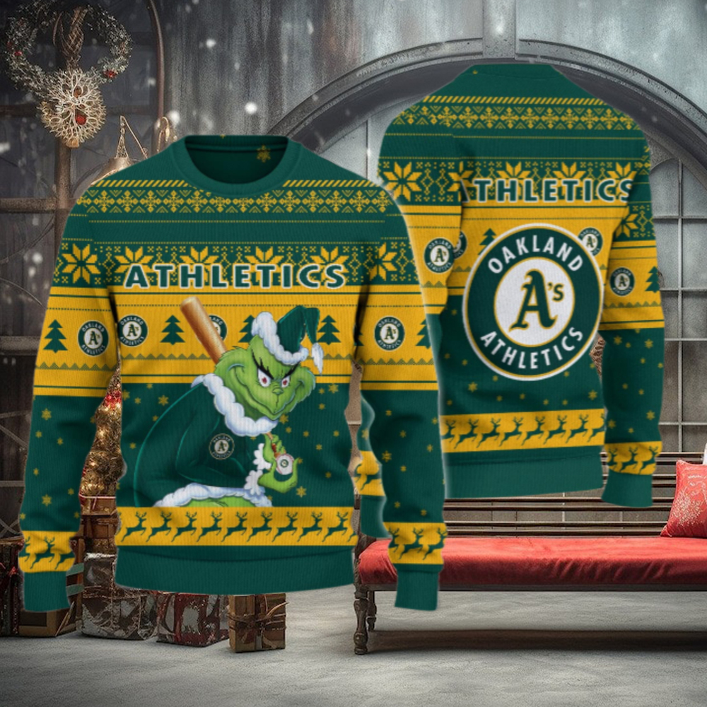 Oakland Athletics Grinch Christmas Ugly Sweater Oakland Athletics Grinch Christmas Ugly Sweater