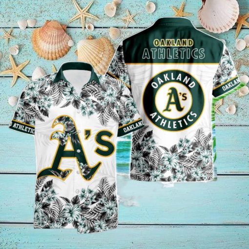 Oakland Athletics Hibiscus Plumeria Flower 3D Printed Hawaiian Shirt