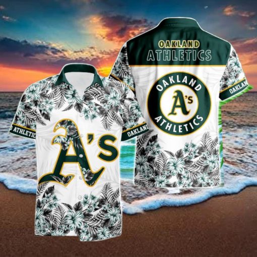 Oakland Athletics Hibiscus Plumeria Flower 3D Printed Hawaiian Shirt