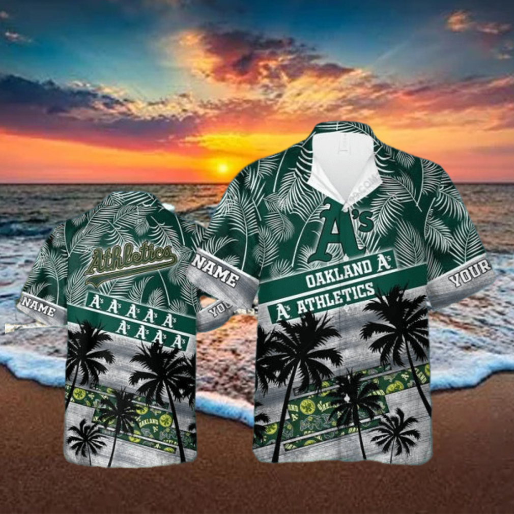 MLB Oakland Athletics Hawaiian Shirt Green Palm Trees Gift For New Grandpa