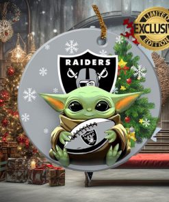 Oakland Raiders Baby Yoda NFL Custom Name 2023 Holiday Gifts Christmas Decorations Ornament