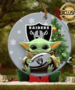Oakland Raiders Baby Yoda NFL Custom Name 2023 Holiday Gifts Christmas Decorations Ornament