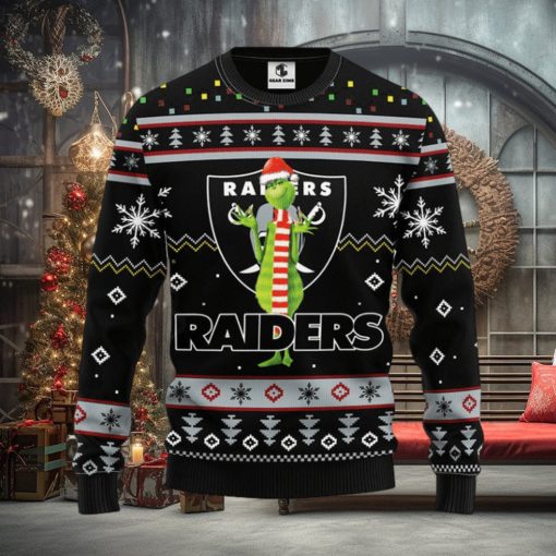 Oakland Raiders Funny Grinch Christmas Ugly Sweater