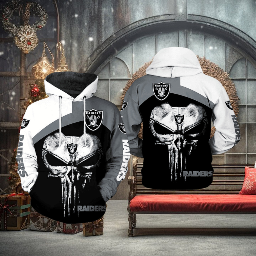 Oakland Raiders NFL Skull Punisher Team 3D Printed Hoodie Oakland Raiders NFL Skull Punisher Team 3D Printed Hoodie
