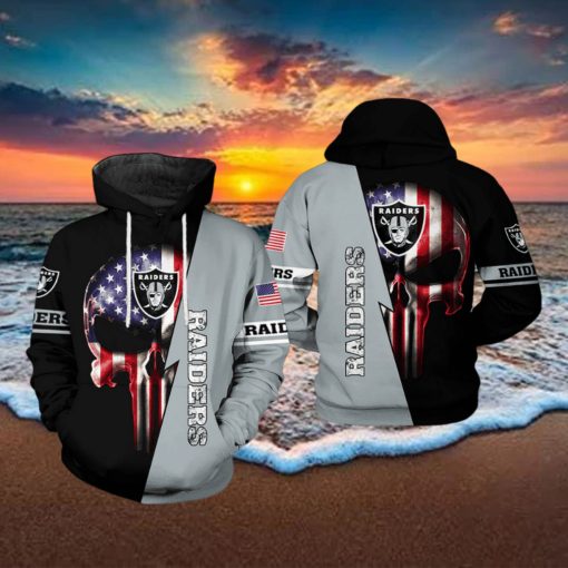 Oakland Raiders NFL US Flag Skull Team 3D Printed Hoodie