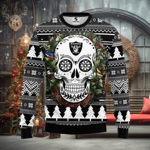 Oakland Raiders Skull Flower Ugly Christmas Ugly Sweater