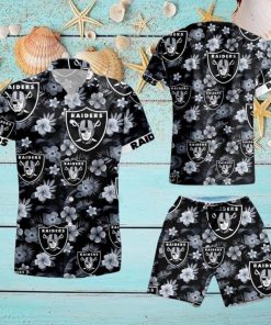 Oakland Raiders Tropical Flower Hawaiian Shirt And Short