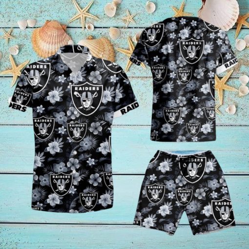 Oakland Raiders Tropical Flower Hawaiian Shirt And Short