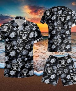Oakland Raiders Tropical Flower Hawaiian Shirt And Short