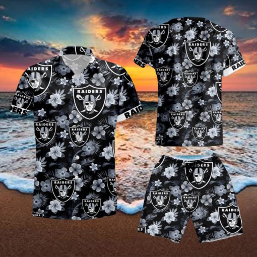 Oakland Raiders Tropical Flower Hawaiian Shirt And Short