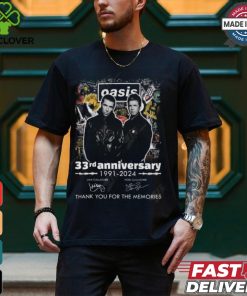 Oasis 33rd Anniversary 1991 2024 Thank You For The Memories T Shirt