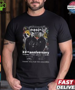 Oasis 33rd Anniversary 1991 2024 Thank You For The Memories T Shirt