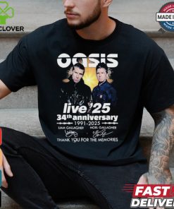 Oasis Live ’25 34th Anniversary 1991 2025 Thank You For The Memories T Shirt