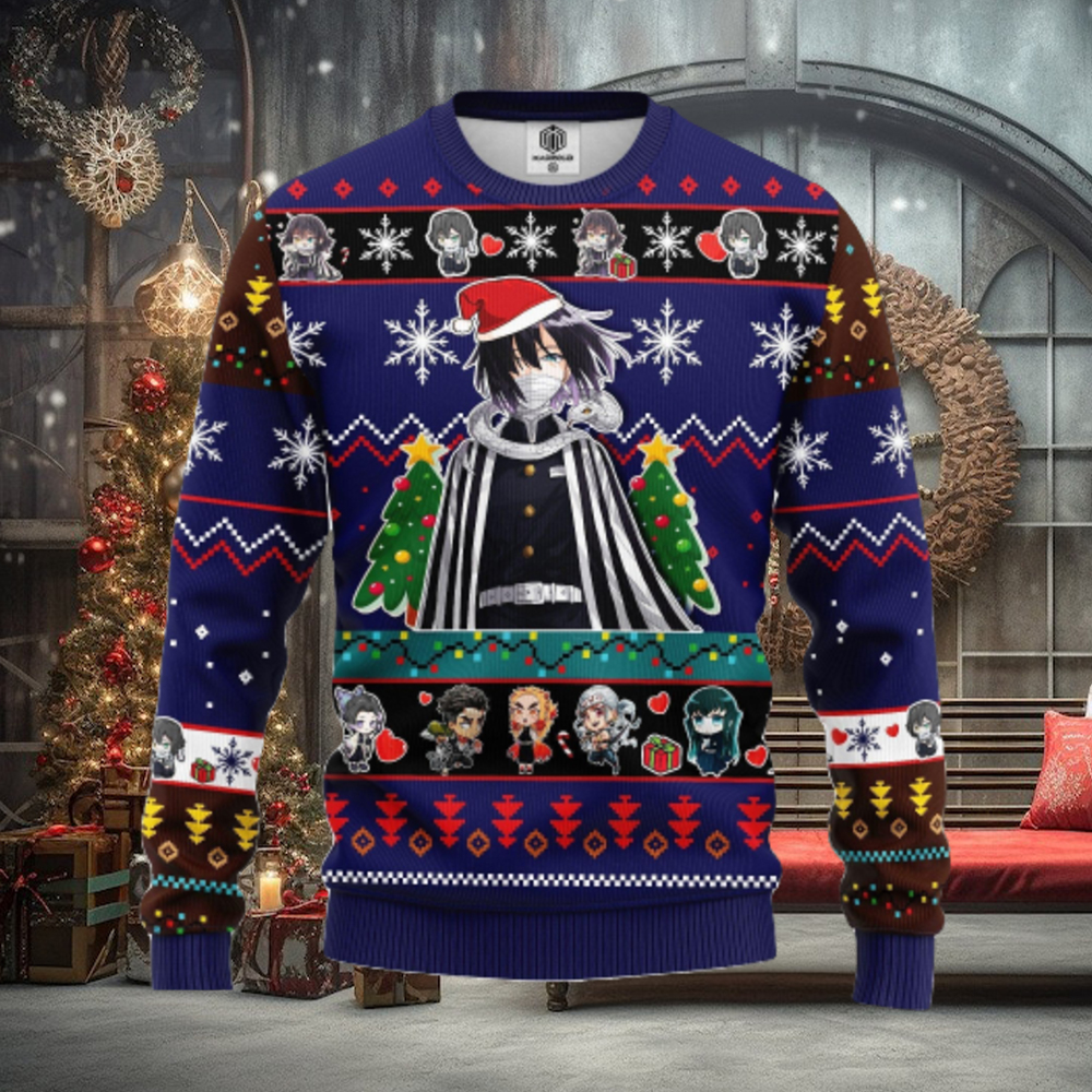 Obanai Iguro Demon Slayer Anime Ugly Christmas Sweater Blue Ideas For Men Women Obanai Iguro Demon Slayer Anime Ugly Christmas Sweater Blue Ideas For Men Women