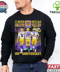Official 100th Anniversary LSU Tigers It Never Death Gets Old Valley Signatures 2024 t shirt