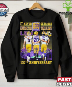 Official 100th Anniversary LSU Tigers It Never Death Gets Old Valley Signatures 2024 t shirt