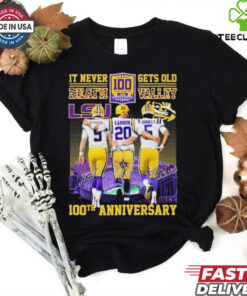 Official 100th Anniversary LSU Tigers It Never Death Gets Old Valley Signatures 2024 t shirt