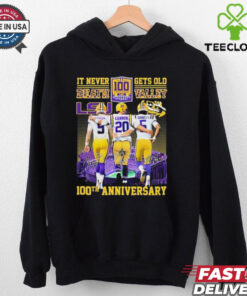 Official 100th Anniversary LSU Tigers It Never Death Gets Old Valley Signatures 2024 t shirt
