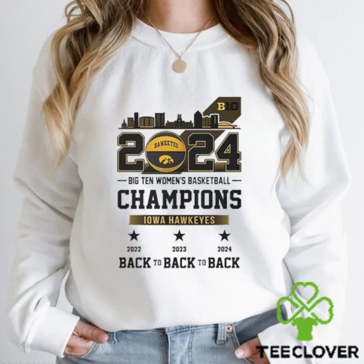 Official 2024 Big Ten Women’s Basketball Champions Iowa Hawkeyes Back To Back To Back shirt