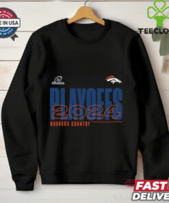 Official 2024 Denver Broncos vs. Kansas City Chiefs NFL Playoffs Broncos Country T-Shirt with a bold design celebrating the matchup, perfect for Broncos fans showing their team spirit during the playoffs.