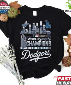 Official 2024 World Series Champions One Win Away MLB Los Angeles Dodgers Skyline Shirt
