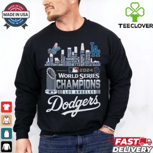 Official 2024 World Series Champions One Win Away MLB Los Angeles Dodgers Skyline Shirt