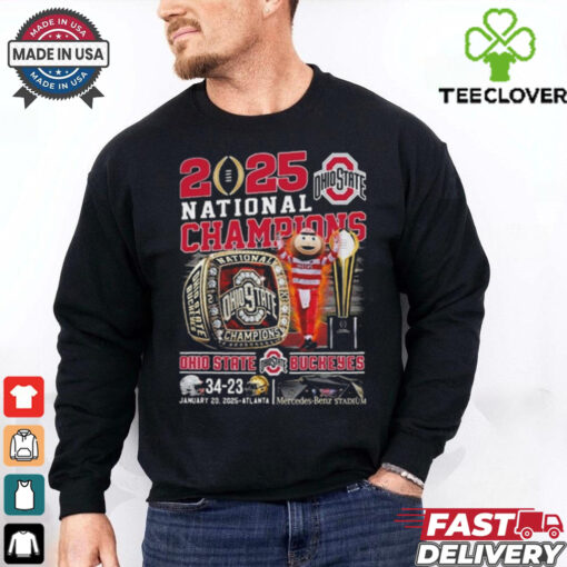 Official 2025 National Champions Ohio State Buckeyes 34 13 Jan 20 2025 Atlanta Mascot Ring Shirt