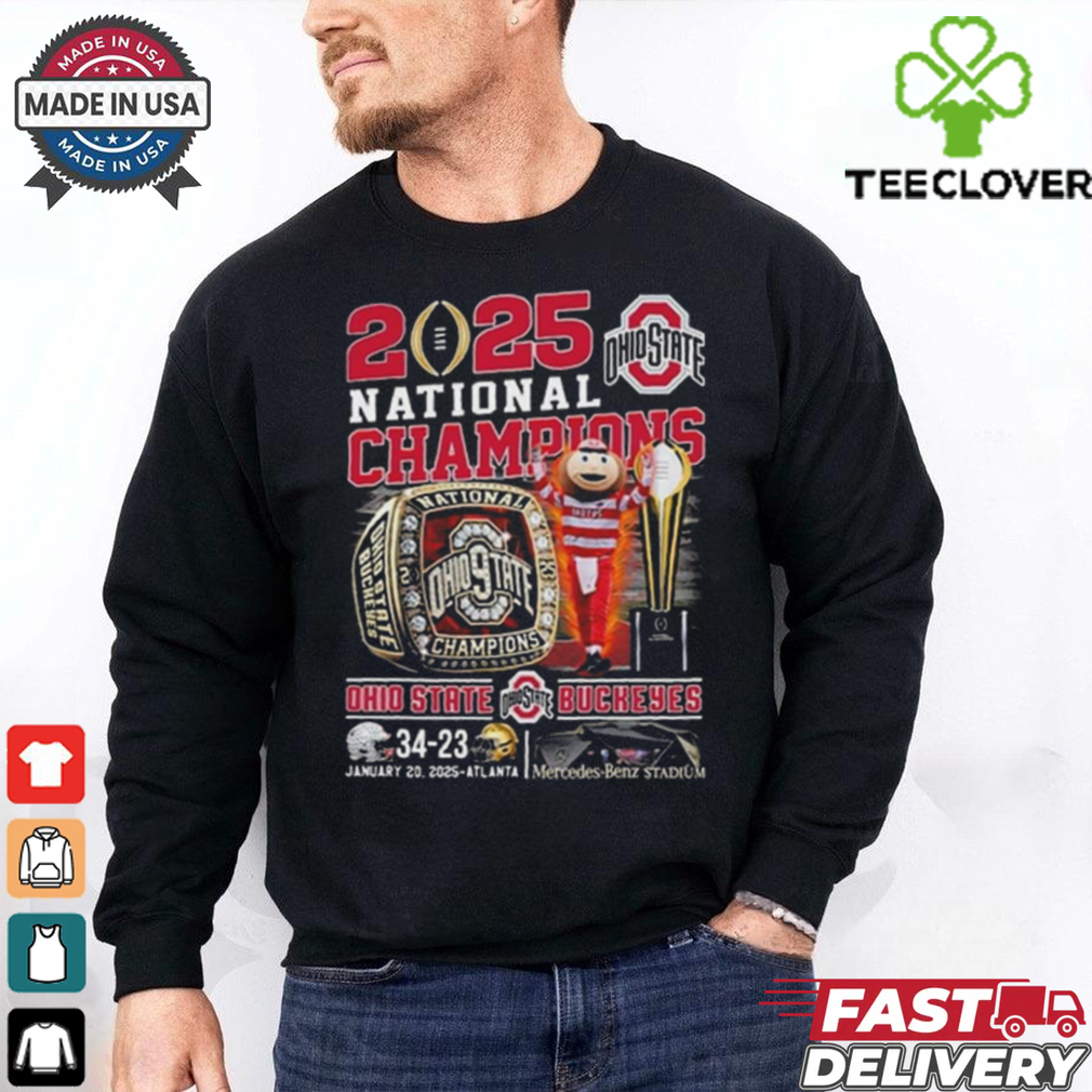 Official 2025 National Champions Ohio State Buckeyes 34 13 Jan 20 2025 Atlanta Mascot Ring Shirt Official 2025 National Champions Ohio State Buckeyes 34 13 Jan 20 2025 Atlanta Mascot Ring Shirt