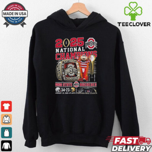 Official 2025 National Champions Ohio State Buckeyes 34 13 Jan 20 2025 Atlanta Mascot Ring Shirt