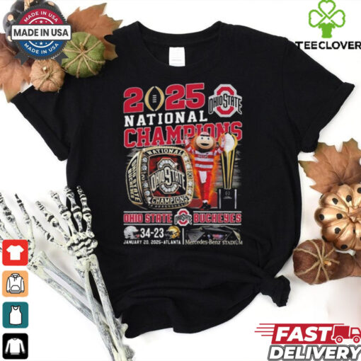 Official 2025 National Champions Ohio State Buckeyes 34 13 Jan 20 2025 Atlanta Mascot Ring Shirt