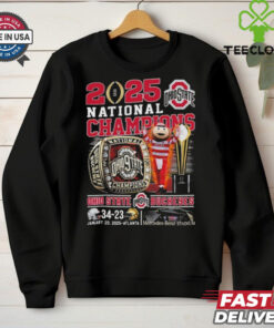 Official 2025 National Champions Ohio State Buckeyes 34 13 Jan 20 2025 Atlanta Mascot Ring Shirt